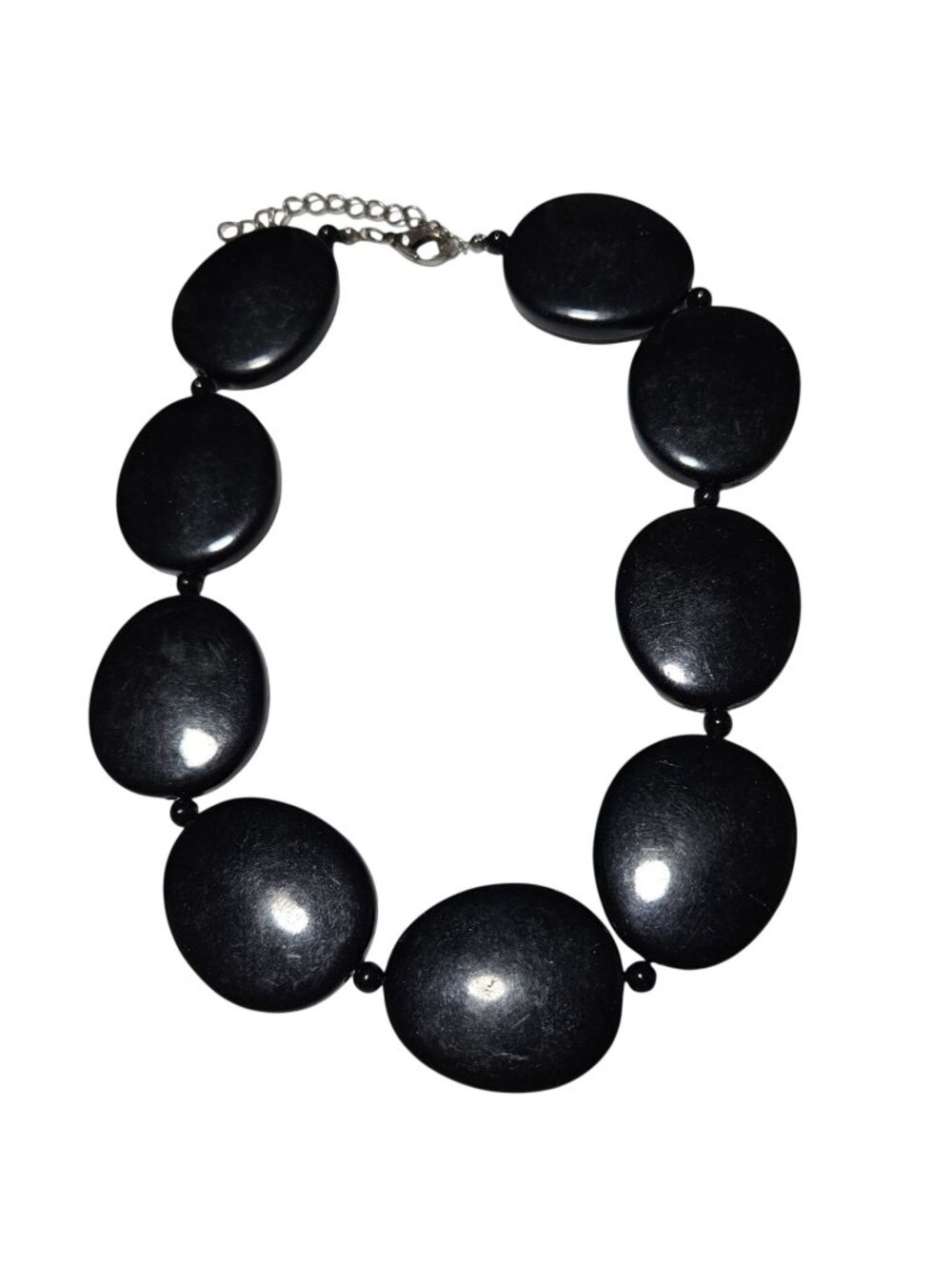Vintage Black Beaded Choker Necklace Round Flat Beads Statement Fashion Jewelry